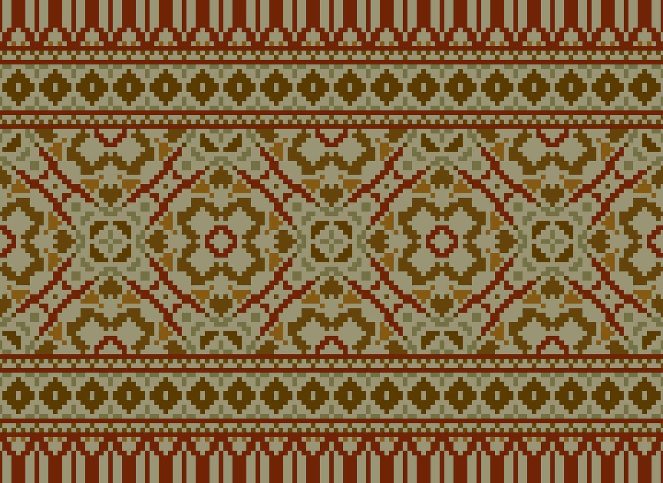 Vintages Cross Stitch Traditional Ethnic Pattern Paisley Flower Ikat Background Abstract Aztec African Indonesian Indian Seamless Pattern for Fabric Print Cloth Dress Carpet Curtains and Sarong vector