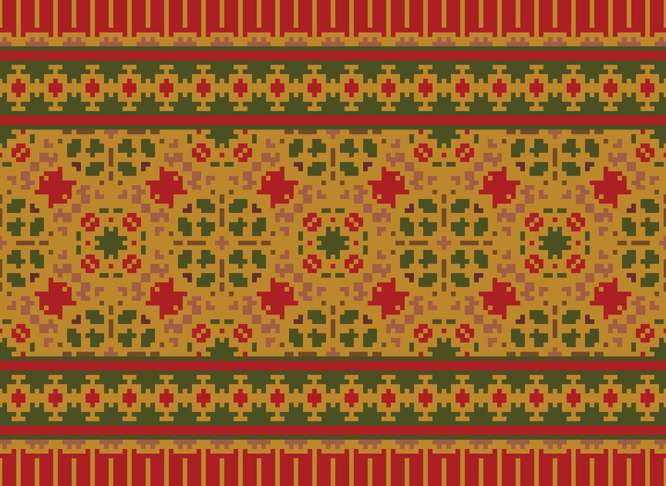 Vintages Cross Stitch Traditional Ethnic Pattern Paisley Flower Ikat Background Abstract Aztec African Indonesian Indian Seamless Pattern for Fabric Print Cloth Dress Carpet Curtains and Sarong vector