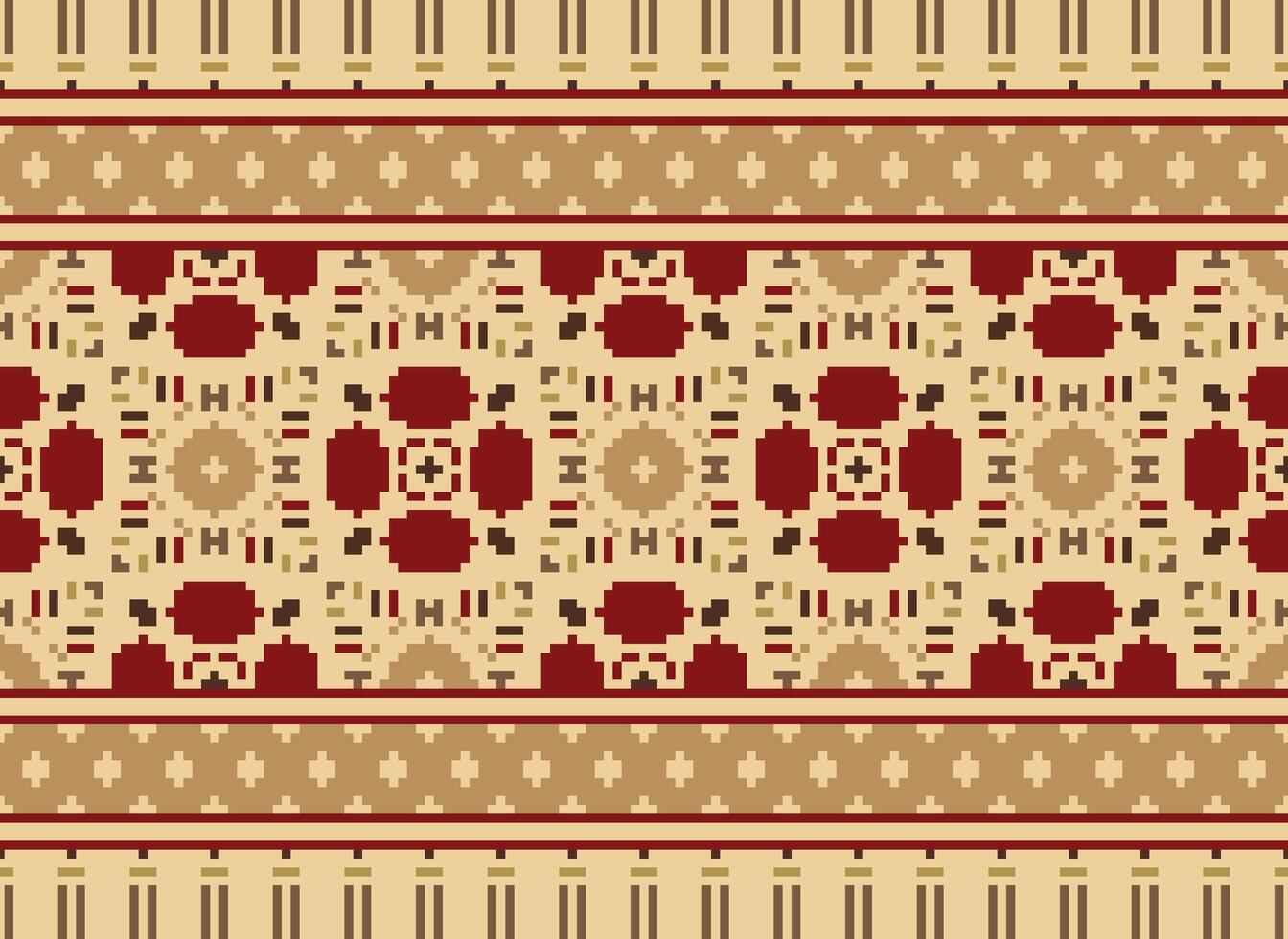 Vintages Cross Stitch Traditional Ethnic Pattern Paisley Flower Ikat Background Abstract Aztec African Indonesian Indian Seamless Pattern for Fabric Print Cloth Dress Carpet Curtains and Sarong vector