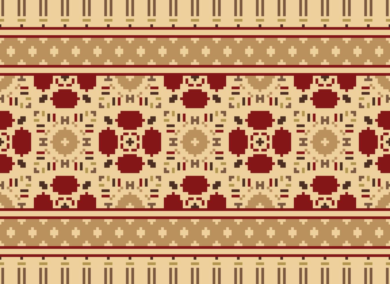 Vintages Cross Stitch Traditional Ethnic Pattern Paisley Flower Ikat Background Abstract Aztec African Indonesian Indian Seamless Pattern for Fabric Print Cloth Dress Carpet Curtains and Sarong vector