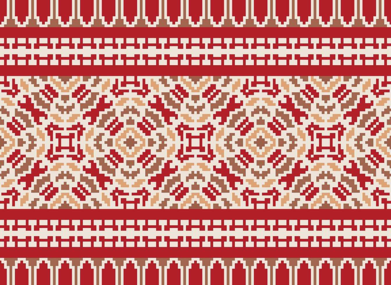 Vintages Cross Stitch Traditional Ethnic Pattern Paisley Flower Ikat Background Abstract Aztec African Indonesian Indian Seamless Pattern for Fabric Print Cloth Dress Carpet Curtains and Sarong vector