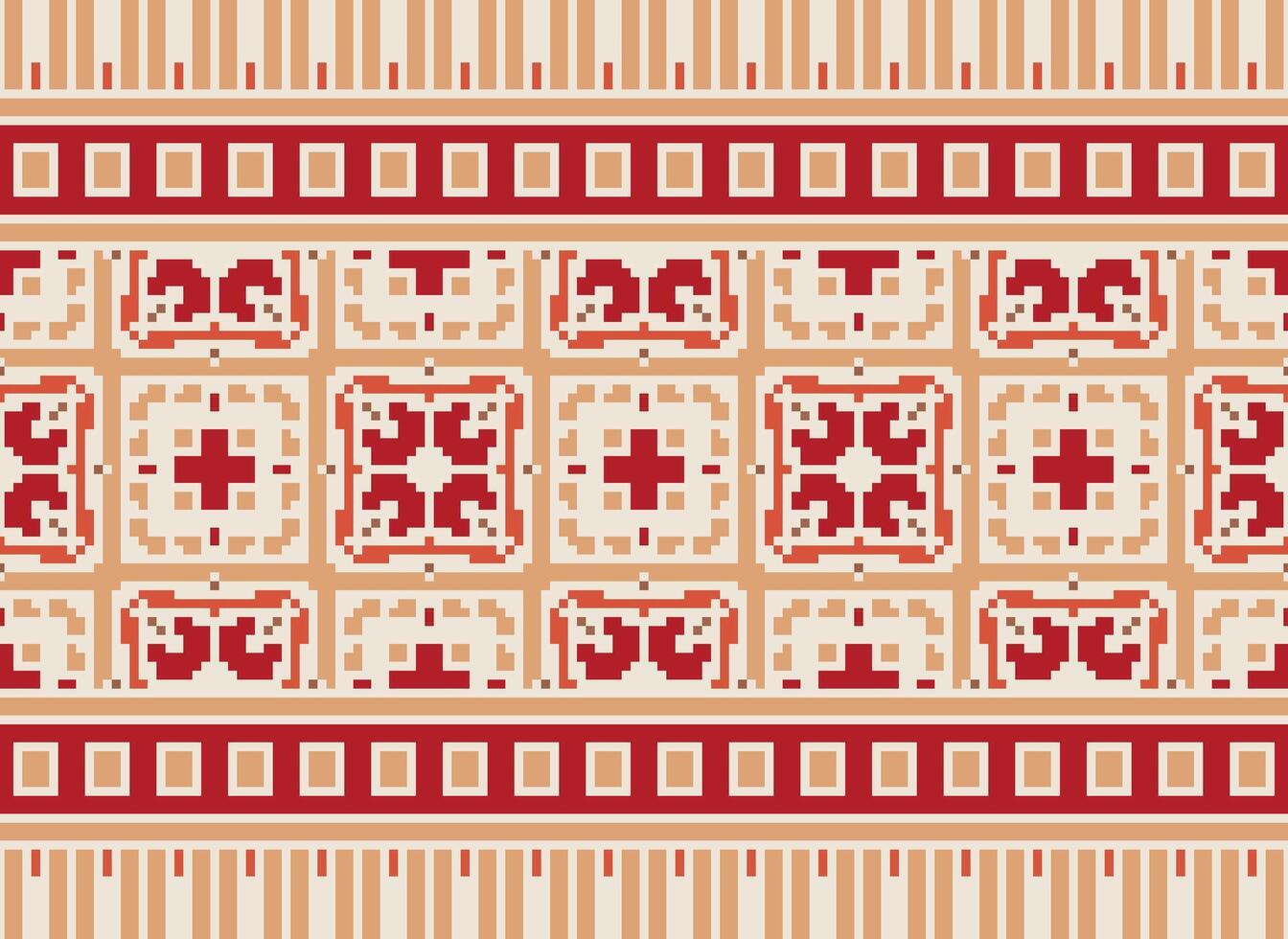 Vintages Cross Stitch Traditional Ethnic Pattern Paisley Flower Ikat Background Abstract Aztec African Indonesian Indian Seamless Pattern for Fabric Print Cloth Dress Carpet Curtains and Sarong vector