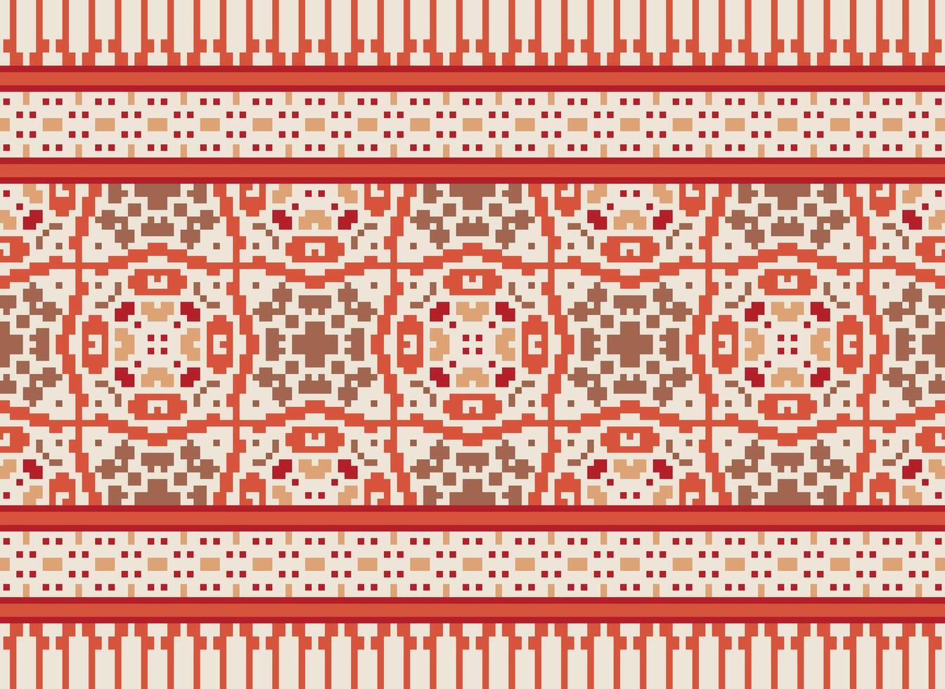 Vintages Cross Stitch Traditional Ethnic Pattern Paisley Flower Ikat Background Abstract Aztec African Indonesian Indian Seamless Pattern for Fabric Print Cloth Dress Carpet Curtains and Sarong vector