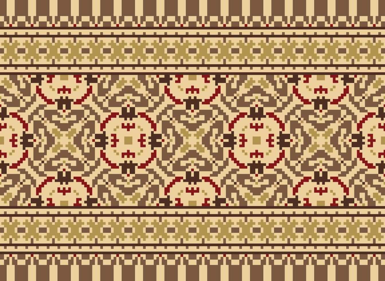 Vintages Cross Stitch Traditional Ethnic Pattern Paisley Flower Ikat Background Abstract Aztec African Indonesian Indian Seamless Pattern for Fabric Print Cloth Dress Carpet Curtains and Sarong vector