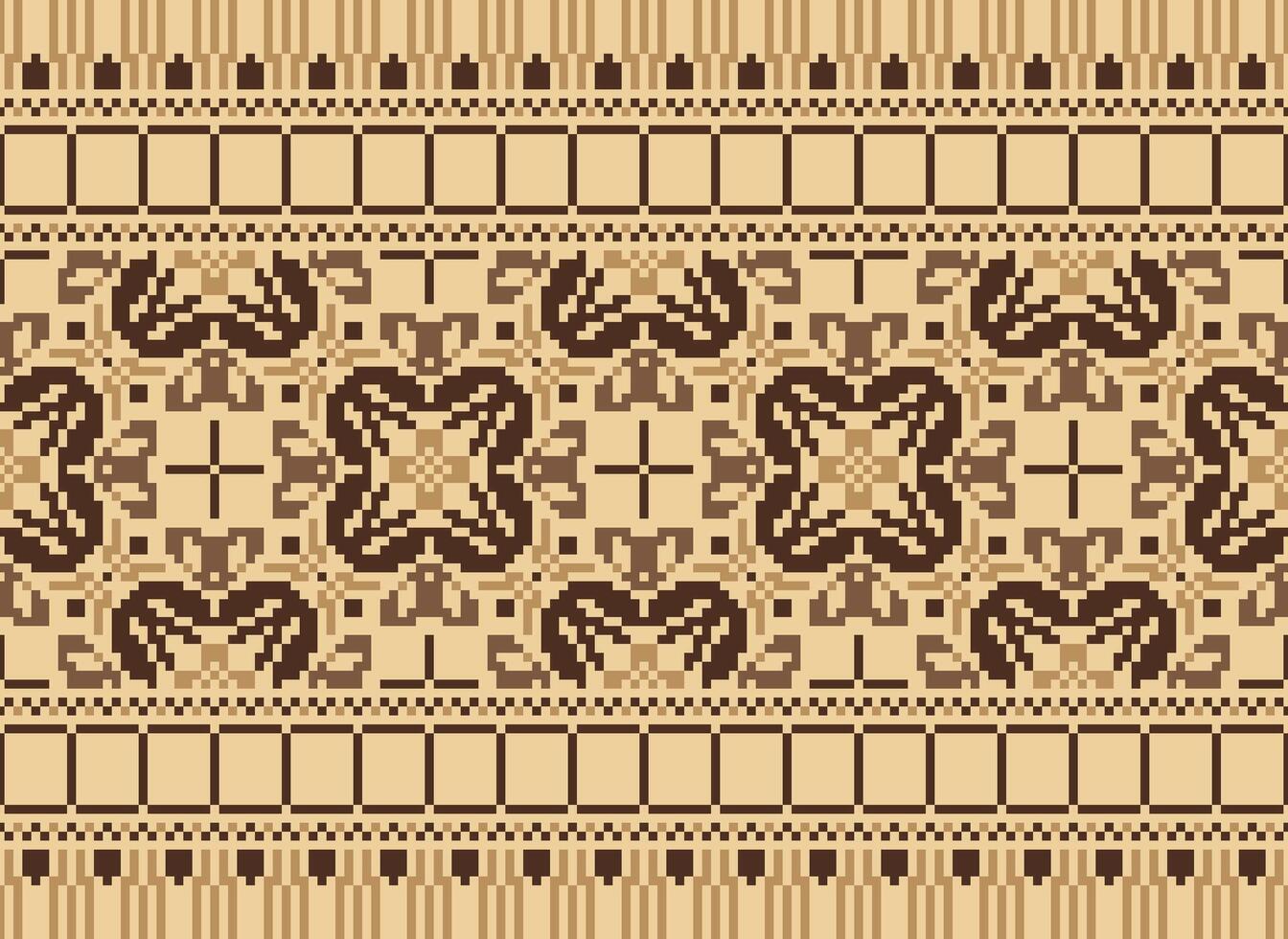 Vintages Cross Stitch Traditional Ethnic Pattern Paisley Flower Ikat Background Abstract Aztec African Indonesian Indian Seamless Pattern for Fabric Print Cloth Dress Carpet Curtains and Sarong vector