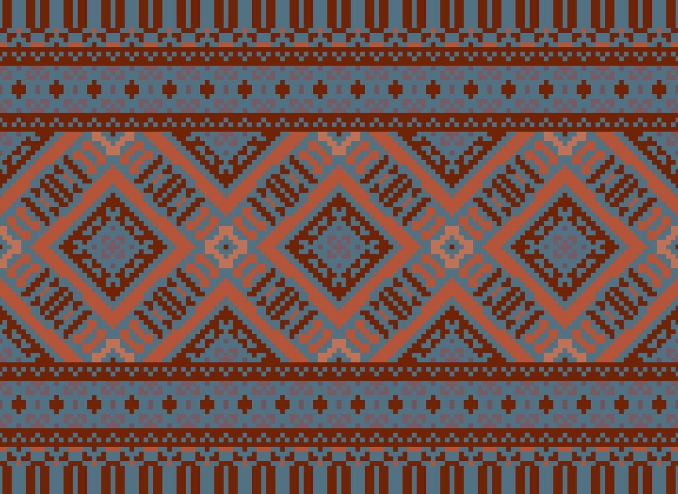 Vintages Cross Stitch Traditional Ethnic Pattern Paisley Flower Ikat Background Abstract Aztec African Indonesian Indian Seamless Pattern for Fabric Print Cloth Dress Carpet Curtains and Sarong vector