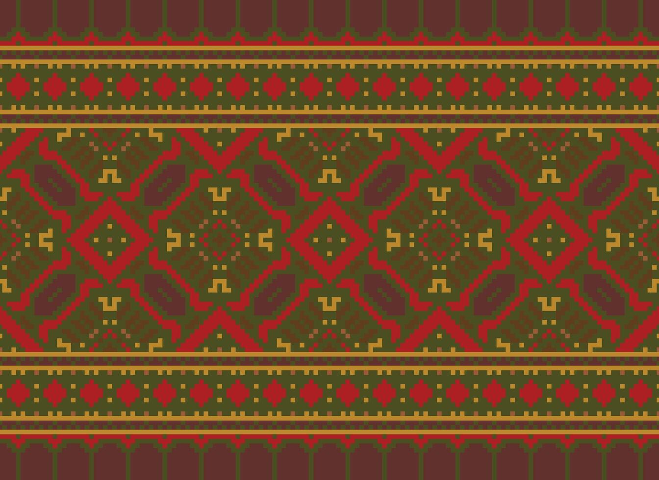 Vintages Cross Stitch Traditional Ethnic Pattern Paisley Flower Ikat Background Abstract Aztec African Indonesian Indian Seamless Pattern for Fabric Print Cloth Dress Carpet Curtains and Sarong vector