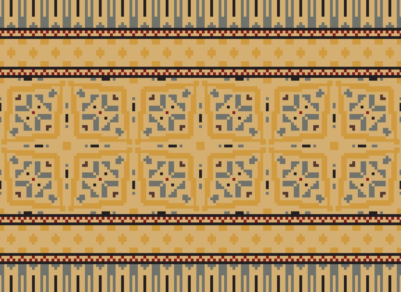 Vintages Cross Stitch Traditional Ethnic Pattern Paisley Flower Ikat Background Abstract Aztec African Indonesian Indian Seamless Pattern for Fabric Print Cloth Dress Carpet Curtains and Sarong vector