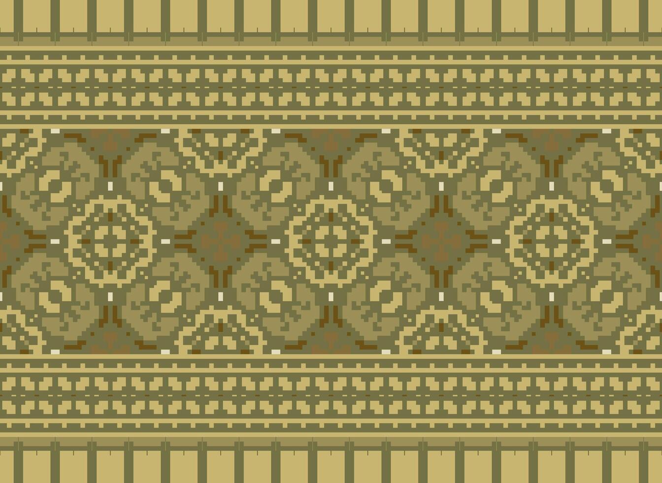 Pixel Vintages Cross Stitch Traditional Ethnic Pattern Paisley Flower Ikat Background Abstract Aztec African Indonesian Indian Seamless Pattern for Fabric Print Cloth Dress Carpet Curtains and Sarong vector