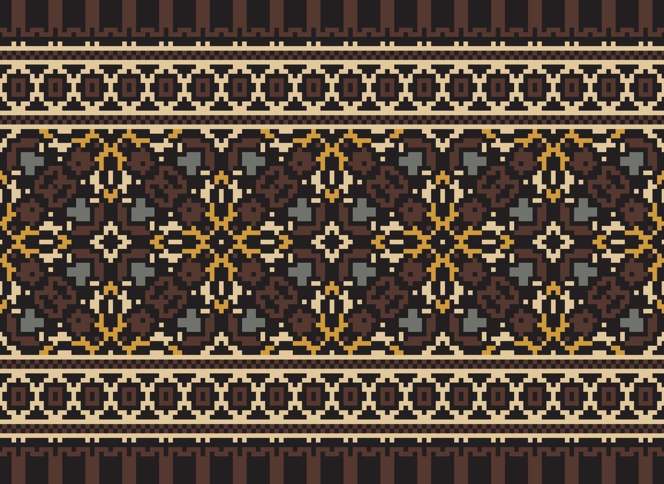 Pixel Vintages Cross Stitch Traditional Ethnic Pattern Paisley Flower Ikat Background Abstract Aztec African Indonesian Indian Seamless Pattern for Fabric Print Cloth Dress Carpet Curtains and Sarong vector