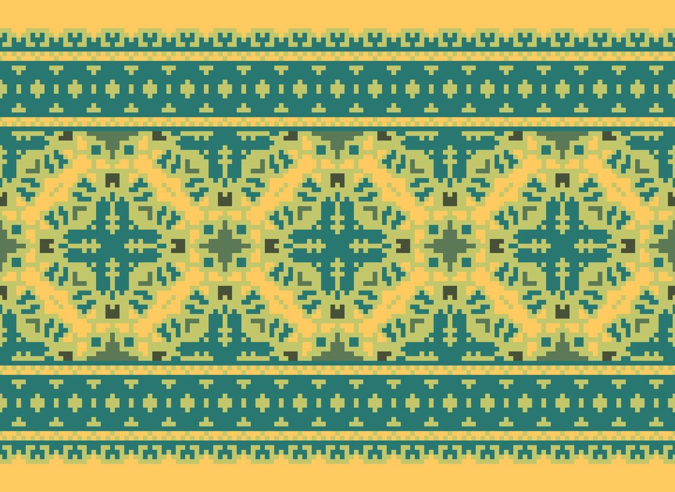 Pixel Vintages Cross Stitch Traditional Ethnic Pattern Paisley Flower Ikat Background Abstract Aztec African Indonesian Indian Seamless Pattern for Fabric Print Cloth Dress Carpet Curtains and Sarong vector