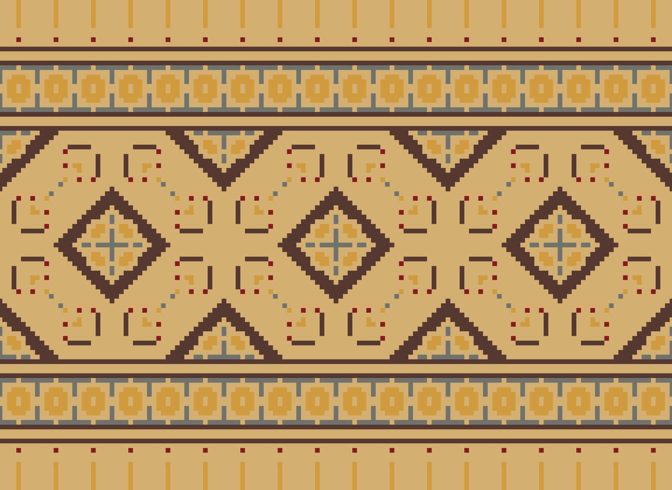 Pixel Vintages Cross Stitch Traditional Ethnic Pattern Paisley Flower Ikat Background Abstract Aztec African Indonesian Indian Seamless Pattern for Fabric Print Cloth Dress Carpet Curtains and Sarong vector