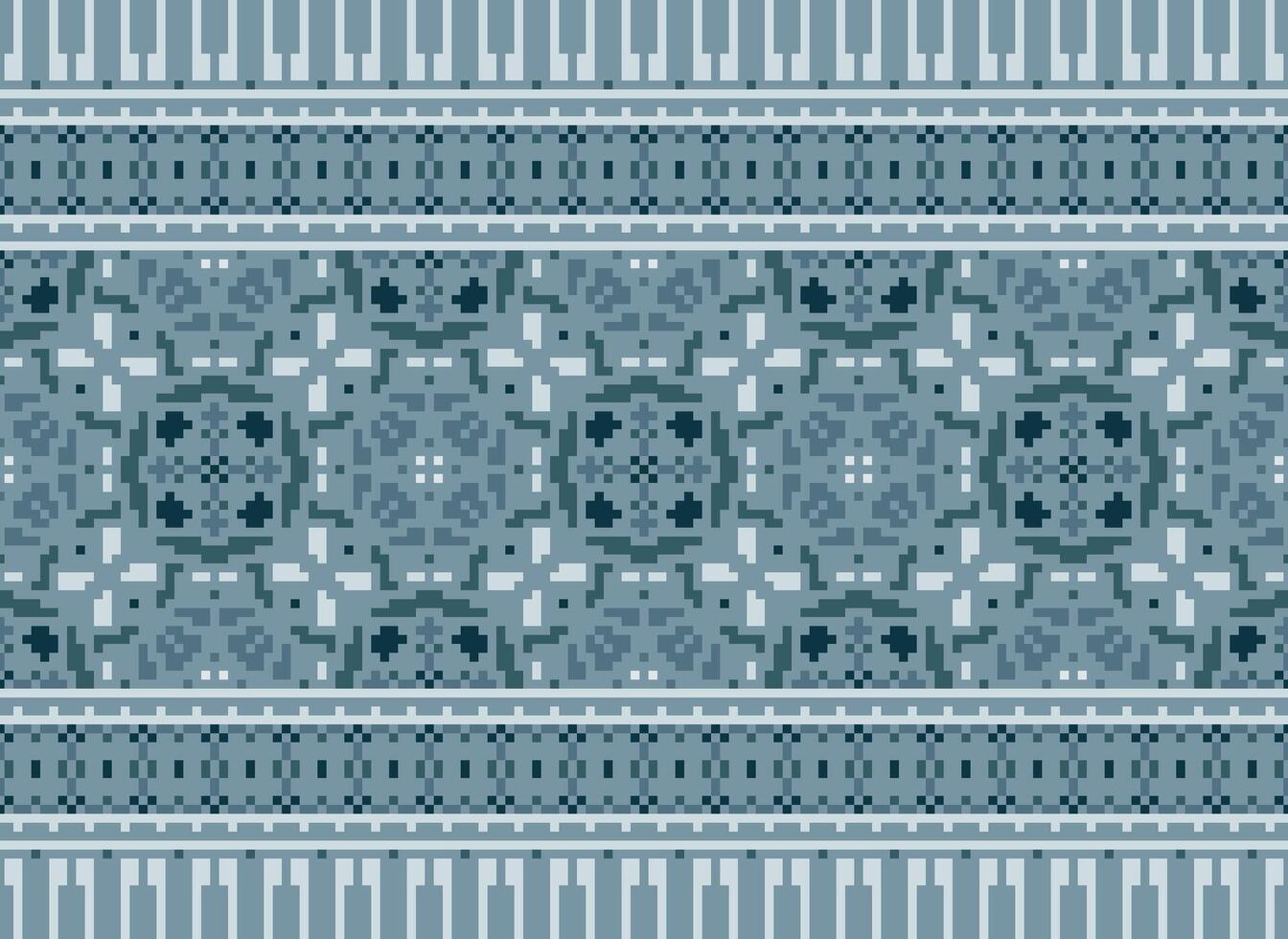 Pixel Vintages Cross Stitch Traditional Ethnic Pattern Paisley Flower Ikat Background Abstract Aztec African Indonesian Indian Seamless Pattern for Fabric Print Cloth Dress Carpet Curtains and Sarong vector