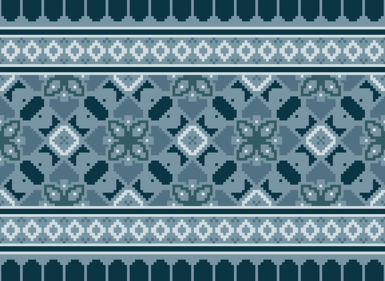 Pixel Vintages Cross Stitch Traditional Ethnic Pattern Paisley Flower Ikat Background Abstract Aztec African Indonesian Indian Seamless Pattern for Fabric Print Cloth Dress Carpet Curtains and Sarong vector