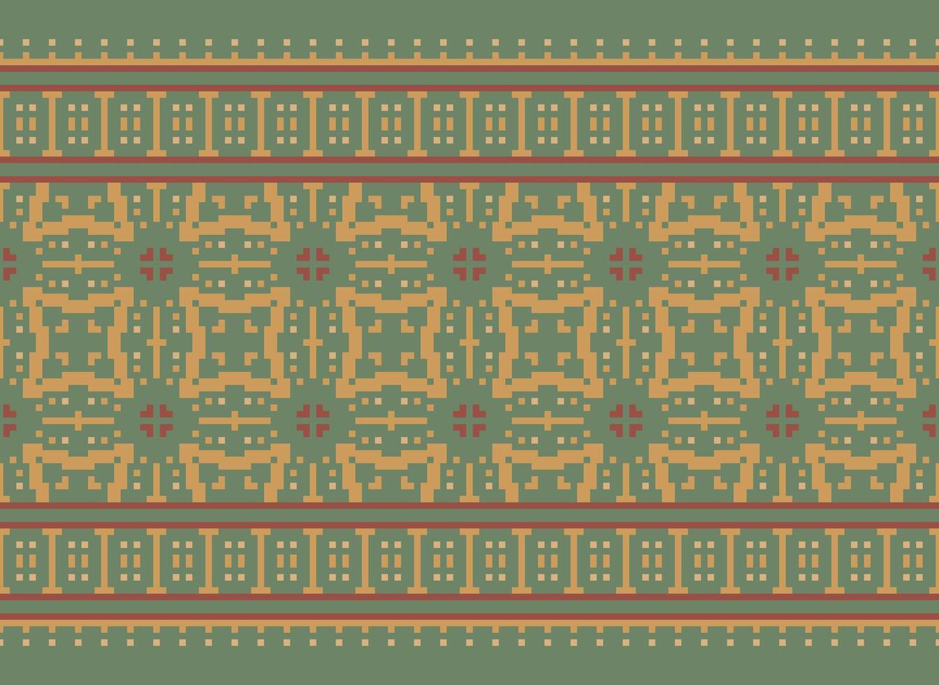 Pixel Vintages Cross Stitch Traditional Ethnic Pattern Paisley Flower Ikat Background Abstract Aztec African Indonesian Indian Seamless Pattern for Fabric Print Cloth Dress Carpet Curtains and Sarong vector