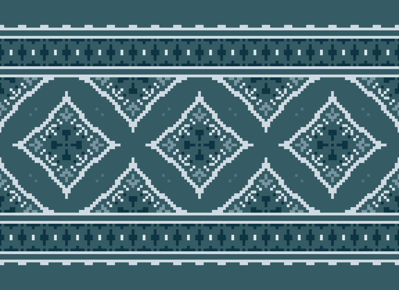 Pixel Vintages Cross Stitch Traditional Ethnic Pattern Paisley Flower Ikat Background Abstract Aztec African Indonesian Indian Seamless Pattern for Fabric Print Cloth Dress Carpet Curtains and Sarong vector