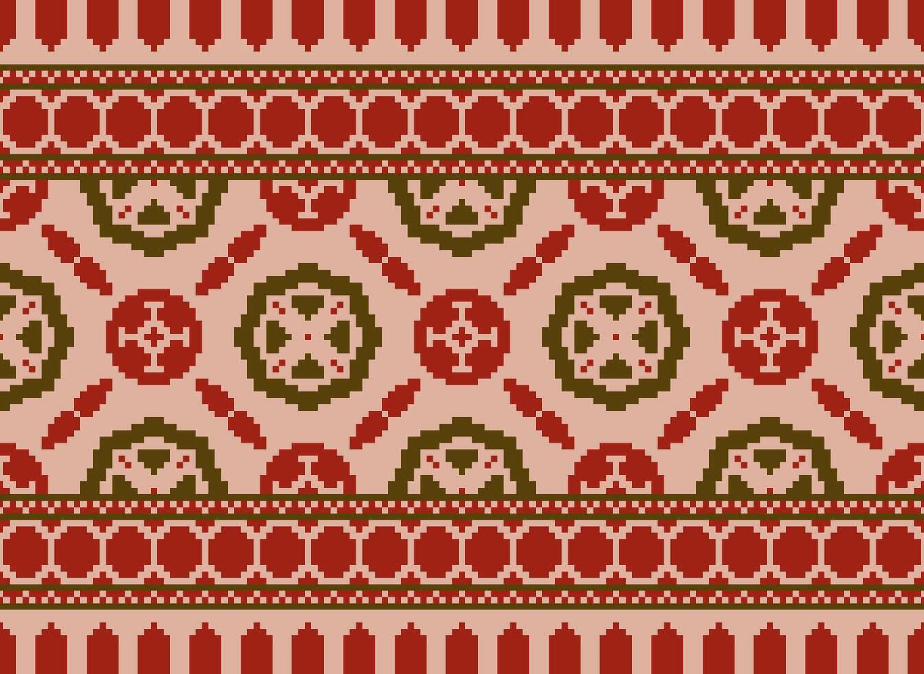 Pixel Vintages Cross Stitch Traditional Ethnic Pattern Paisley Flower Ikat Background Abstract Aztec African Indonesian Indian Seamless Pattern for Fabric Print Cloth Dress Carpet Curtains and Sarong vector