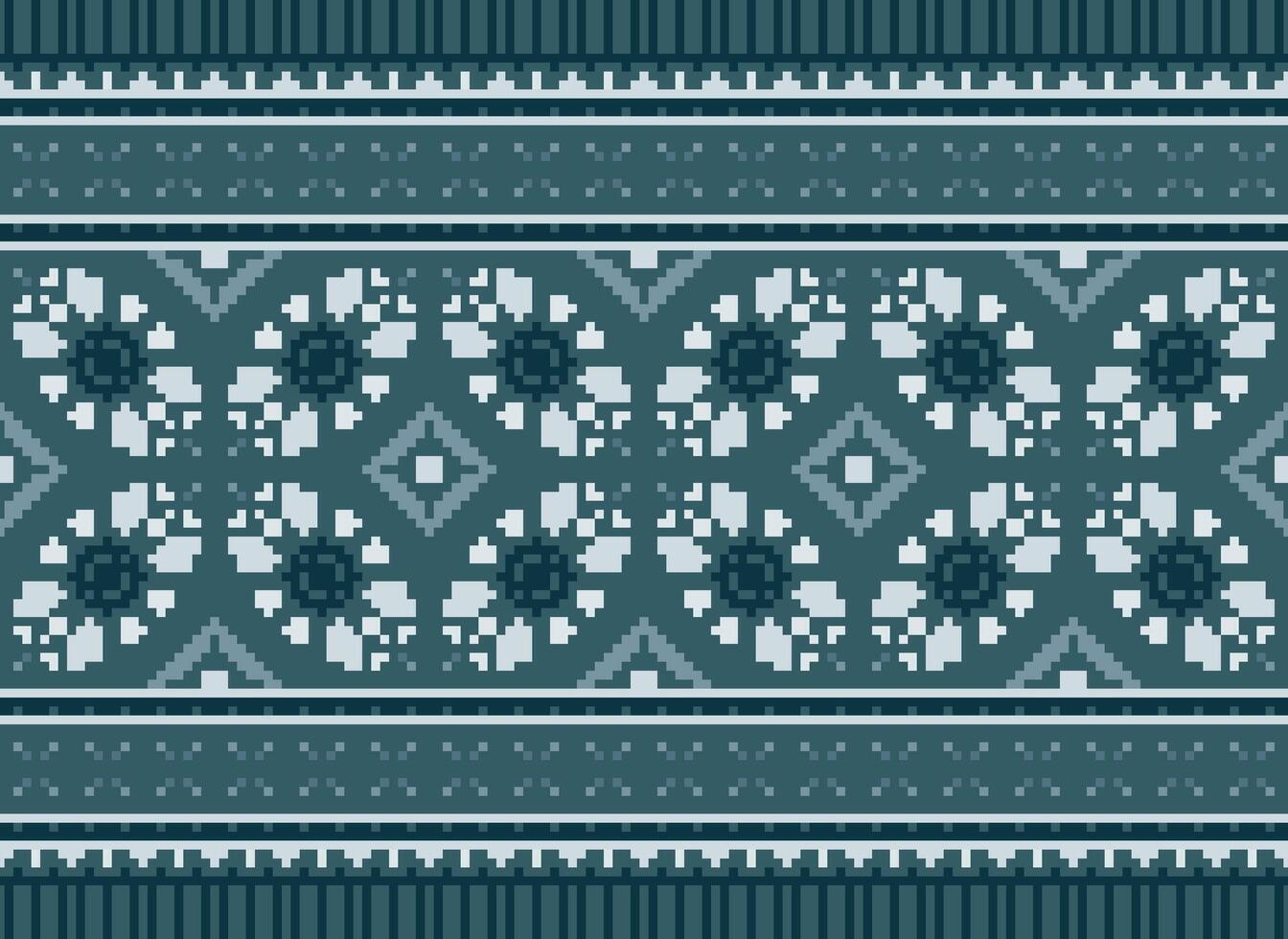 Pixel Vintages Cross Stitch Traditional Ethnic Pattern Paisley Flower Ikat Background Abstract Aztec African Indonesian Indian Seamless Pattern for Fabric Print Cloth Dress Carpet Curtains and Sarong vector