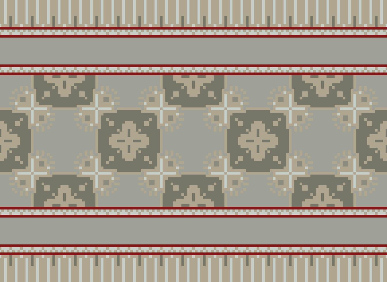 Pixel Vintages Cross Stitch Traditional Ethnic Pattern Paisley Flower Ikat Background Abstract Aztec African Indonesian Indian Seamless Pattern for Fabric Print Cloth Dress Carpet Curtains and Sarong vector