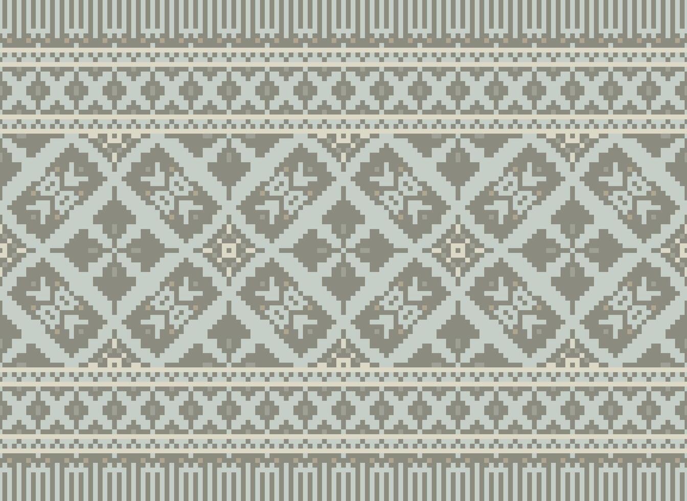 Vintages Cross Stitch Traditional Ethnic Pattern Paisley Flower Ikat Background Abstract Aztec African Indonesian Indian Seamless Pattern for Fabric Print Cloth Dress Carpet Curtains and Sarong vector