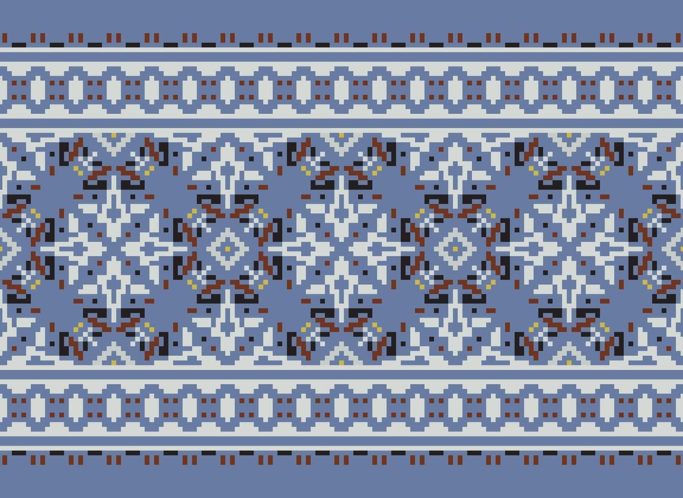 Vintages Cross Stitch Traditional Ethnic Pattern Paisley Flower Ikat Background Abstract Aztec African Indonesian Indian Seamless Pattern for Fabric Print Cloth Dress Carpet Curtains and Sarong vector