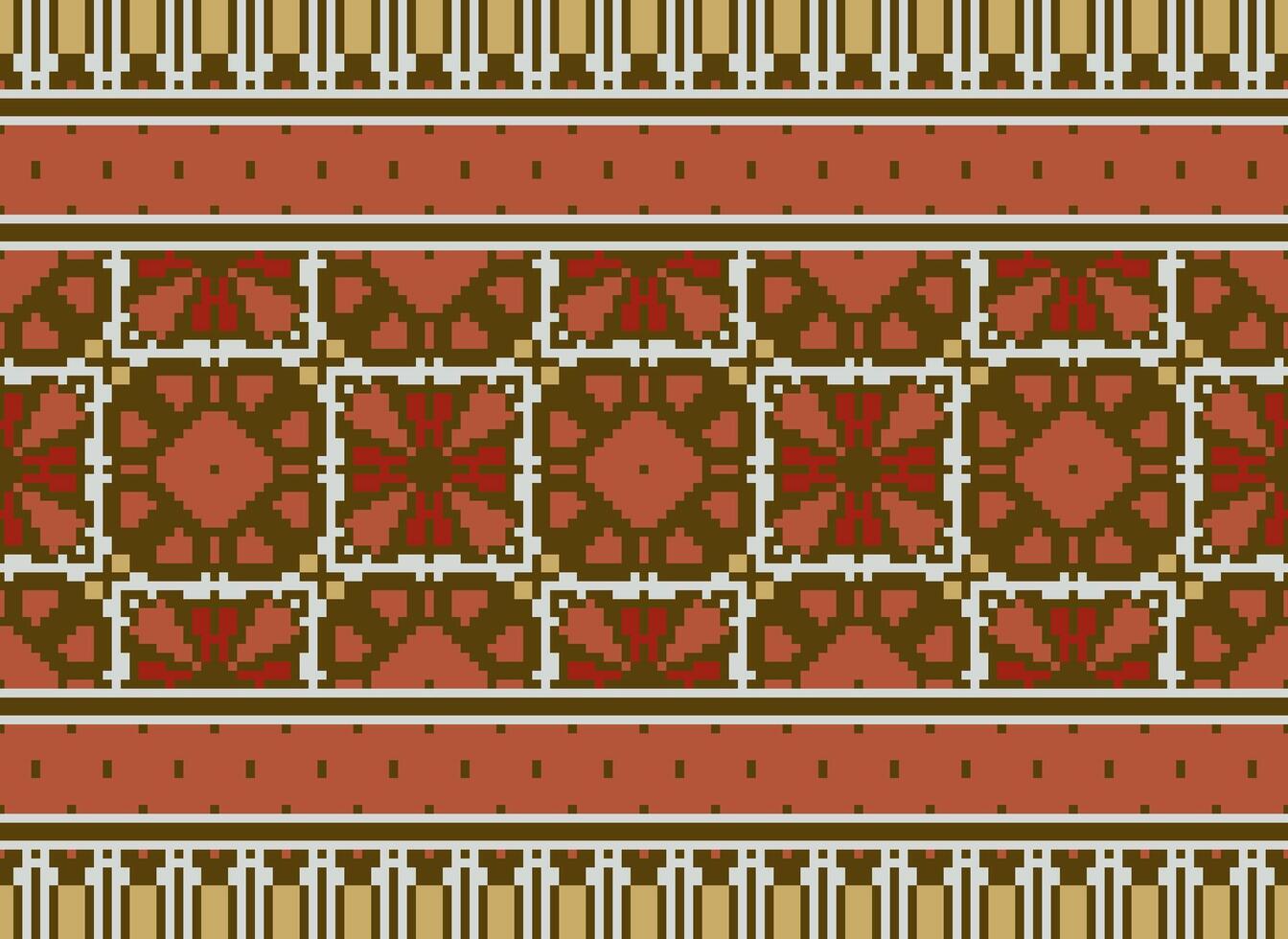 Vintages Cross Stitch Traditional Ethnic Pattern Paisley Flower Ikat Background Abstract Aztec African Indonesian Indian Seamless Pattern for Fabric Print Cloth Dress Carpet Curtains and Sarong vector