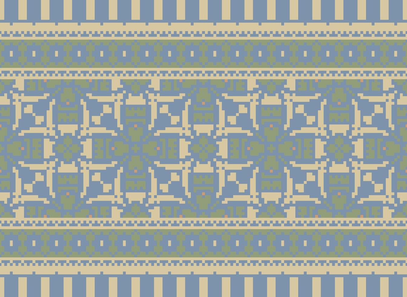 Vintages Cross Stitch Traditional Ethnic Pattern Paisley Flower Ikat Background Abstract Aztec African Indonesian Indian Seamless Pattern for Fabric Print Cloth Dress Carpet Curtains and Sarong vector