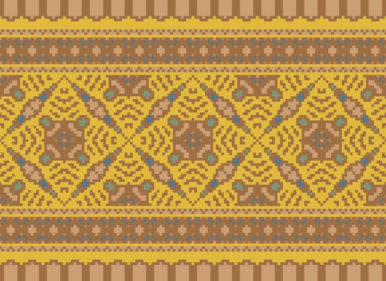 Vintages Cross Stitch Traditional Ethnic Pattern Paisley Flower Ikat Background Abstract Aztec African Indonesian Indian Seamless Pattern for Fabric Print Cloth Dress Carpet Curtains and Sarong vector