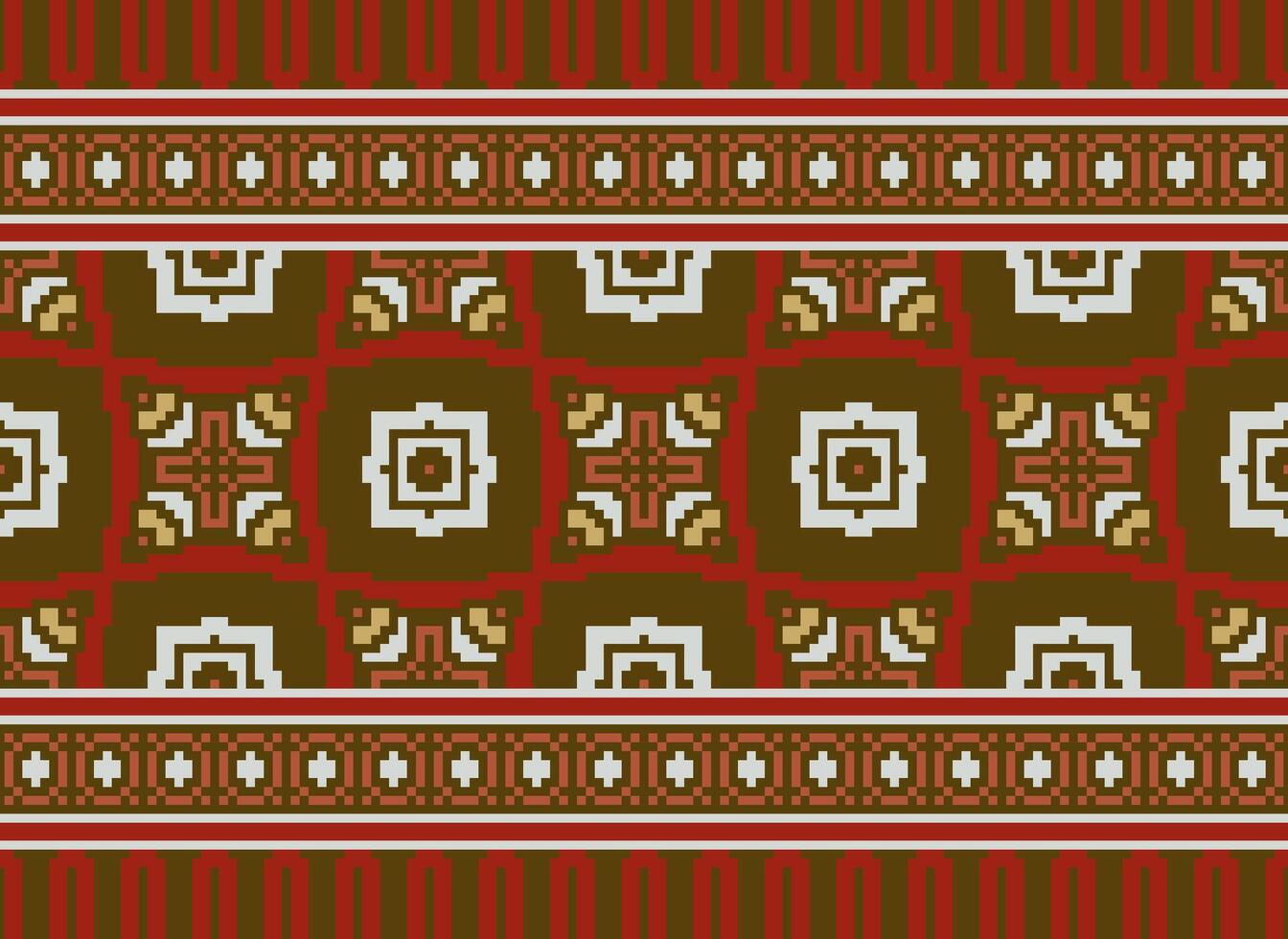 Vintages Cross Stitch Traditional Ethnic Pattern Paisley Flower Ikat Background Abstract Aztec African Indonesian Indian Seamless Pattern for Fabric Print Cloth Dress Carpet Curtains and Sarong vector