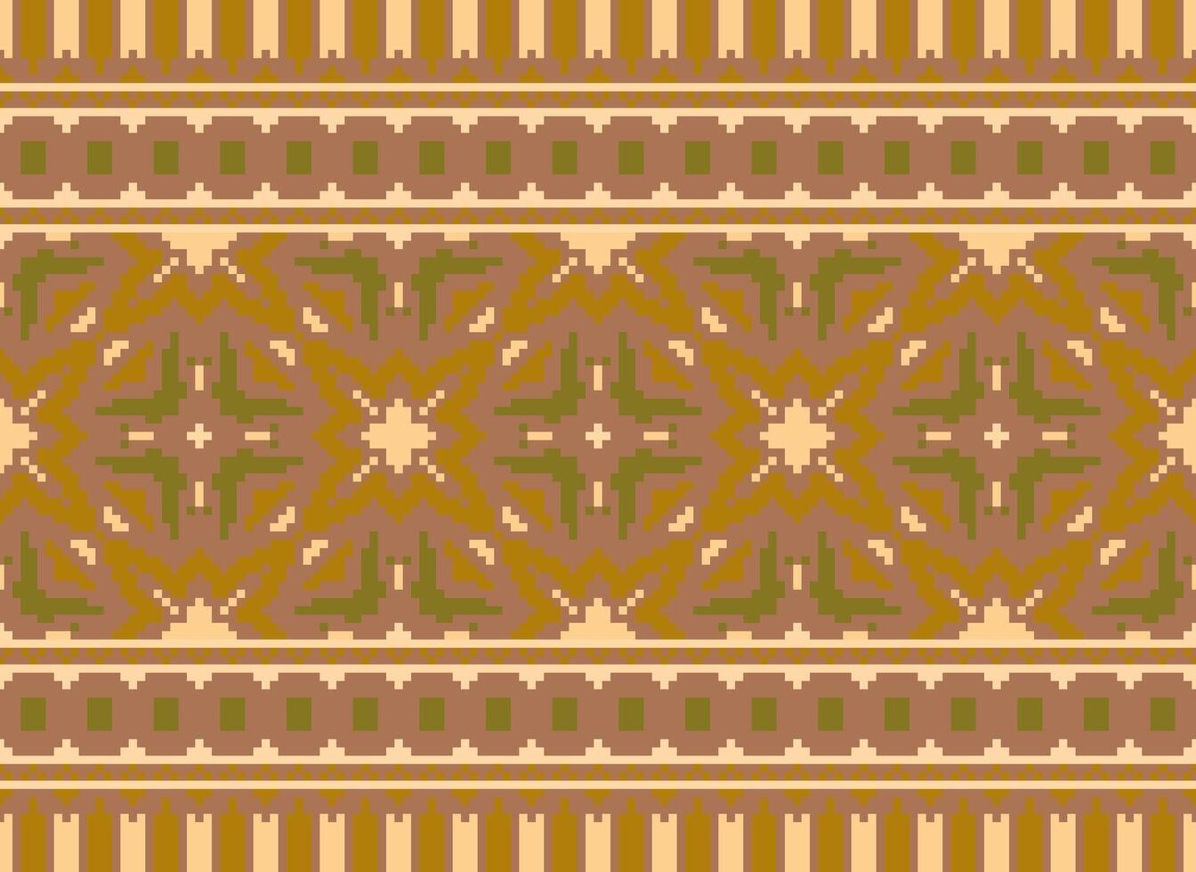Vintages Cross Stitch Traditional Ethnic Pattern Paisley Flower Ikat Background Abstract Aztec African Indonesian Indian Seamless Pattern for Fabric Print Cloth Dress Carpet Curtains and Sarong vector