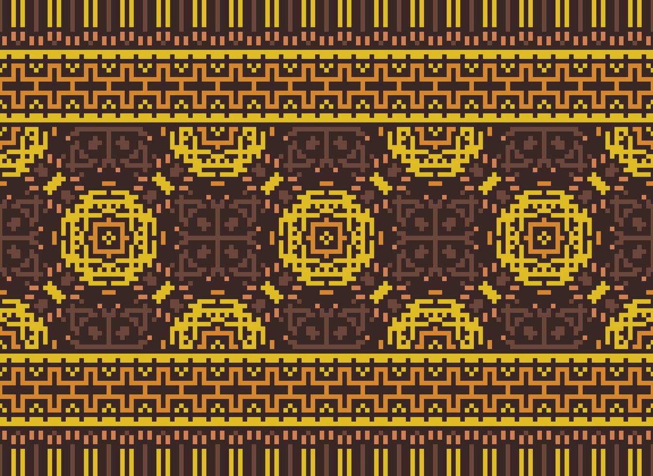 Vintages Cross Stitch Traditional Ethnic Pattern Paisley Flower Ikat Background Abstract Aztec African Indonesian Indian Seamless Pattern for Fabric Print Cloth Dress Carpet Curtains and Sarong vector