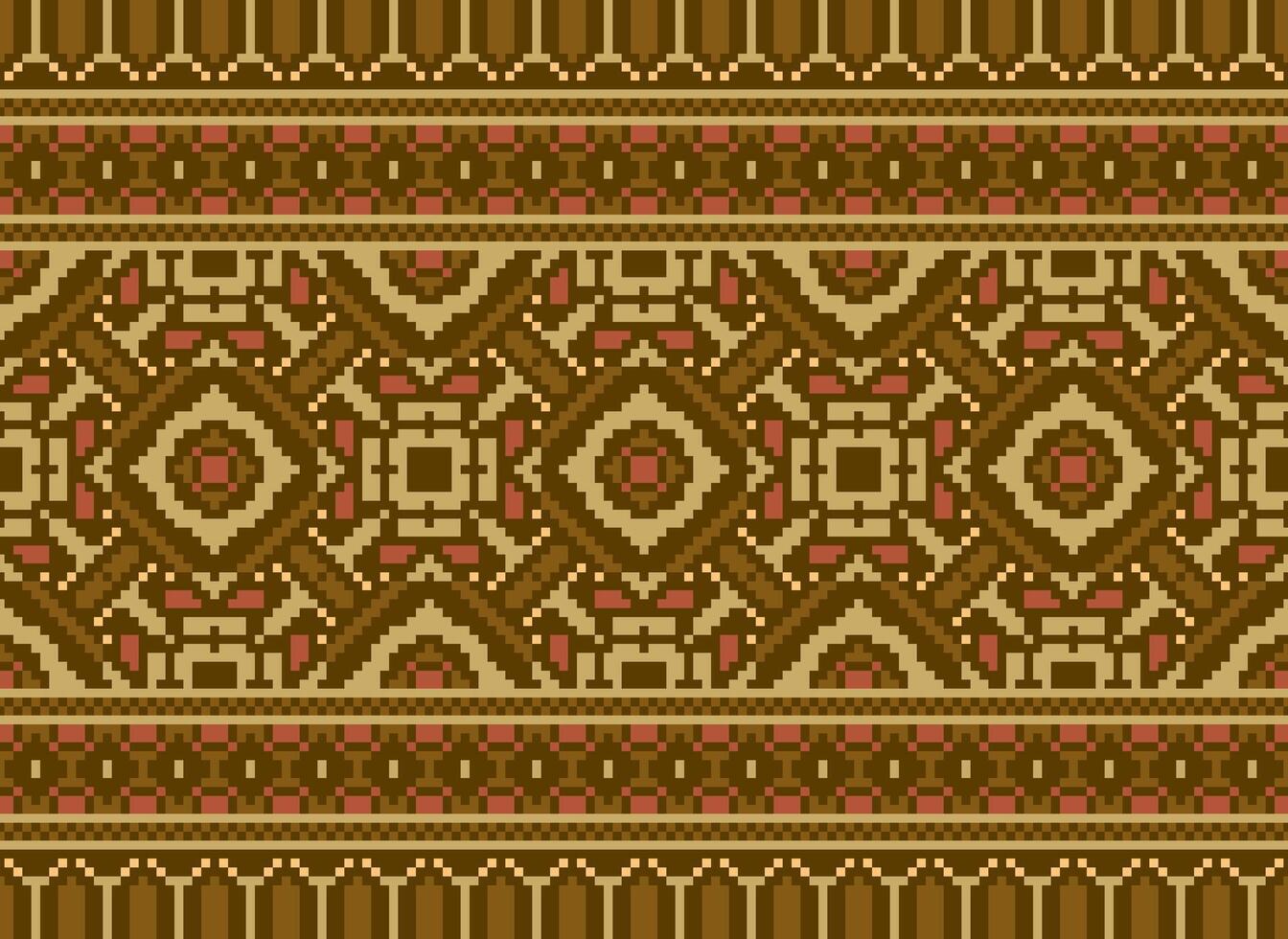 Vintages Cross Stitch Traditional Ethnic Pattern Paisley Flower Ikat Background Abstract Aztec African Indonesian Indian Seamless Pattern for Fabric Print Cloth Dress Carpet Curtains and Sarong vector