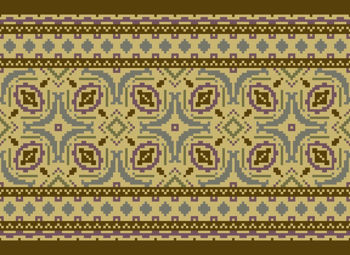Vintages Cross Stitch Traditional Ethnic Pattern Paisley Flower Ikat Background Abstract Aztec African Indonesian Indian Seamless Pattern for Fabric Print Cloth Dress Carpet Curtains and Sarong vector
