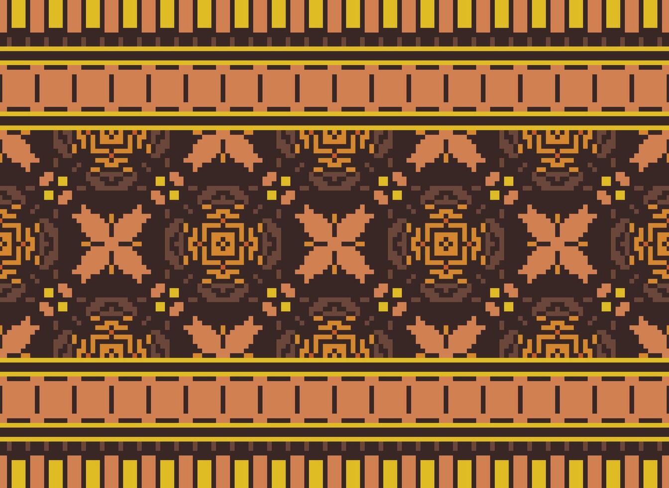 Vintages Cross Stitch Traditional Ethnic Pattern Paisley Flower Ikat Background Abstract Aztec African Indonesian Indian Seamless Pattern for Fabric Print Cloth Dress Carpet Curtains and Sarong vector