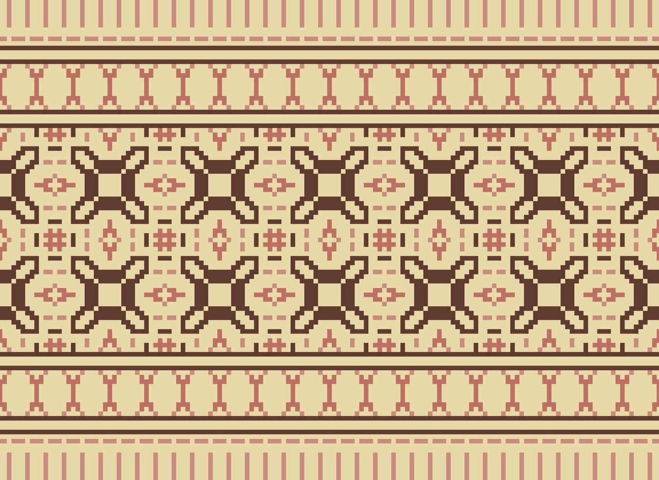 Vintages Cross Stitch Traditional Ethnic Pattern Paisley Flower Ikat Background Abstract Aztec African Indonesian Indian Seamless Pattern for Fabric Print Cloth Dress Carpet Curtains and Sarong vector