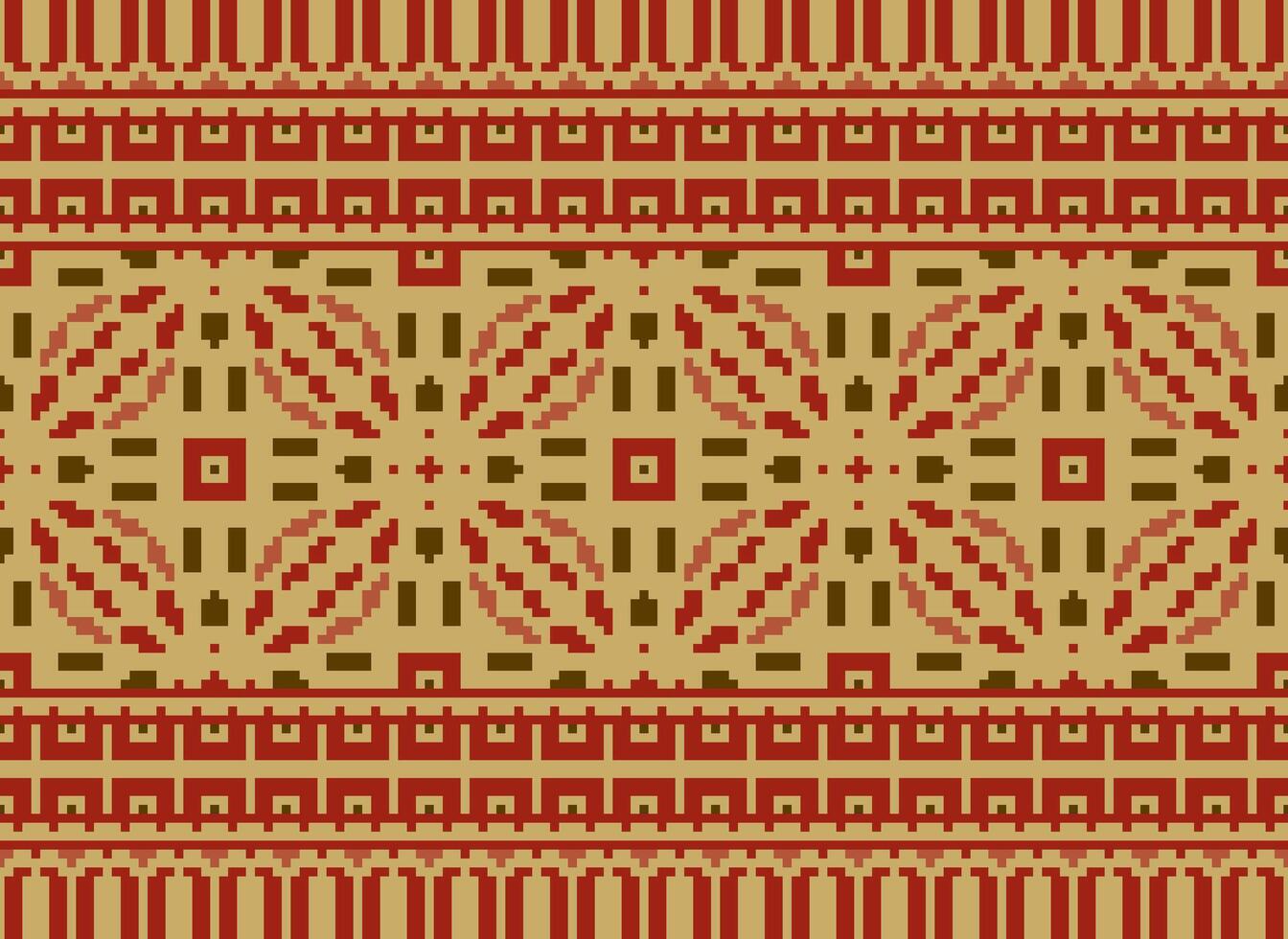 Vintages Cross Stitch Traditional Ethnic Pattern Paisley Flower Ikat Background Abstract Aztec African Indonesian Indian Seamless Pattern for Fabric Print Cloth Dress Carpet Curtains and Sarong vector