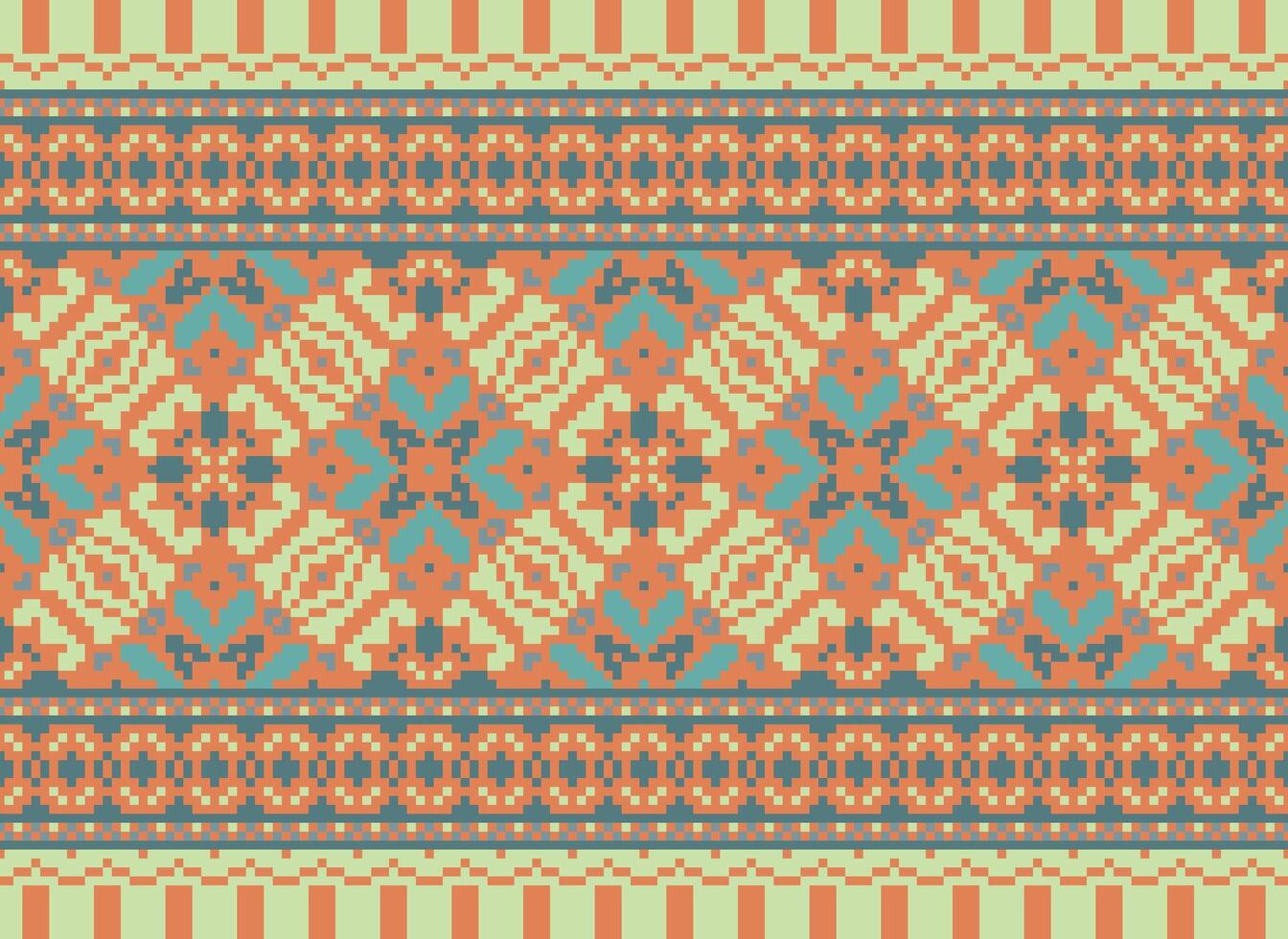 Vintages Cross Stitch Traditional Ethnic Pattern Paisley Flower Ikat Background Abstract Aztec African Indonesian Indian Seamless Pattern for Fabric Print Cloth Dress Carpet Curtains and Sarong vector