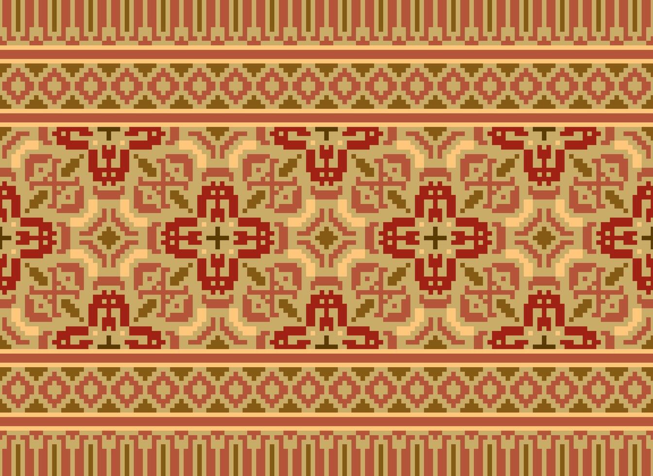 Vintages Cross Stitch Traditional Ethnic Pattern Paisley Flower Ikat Background Abstract Aztec African Indonesian Indian Seamless Pattern for Fabric Print Cloth Dress Carpet Curtains and Sarong vector