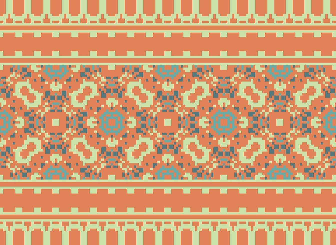 Vintages Cross Stitch Traditional Ethnic Pattern Paisley Flower Ikat Background Abstract Aztec African Indonesian Indian Seamless Pattern for Fabric Print Cloth Dress Carpet Curtains and Sarong vector