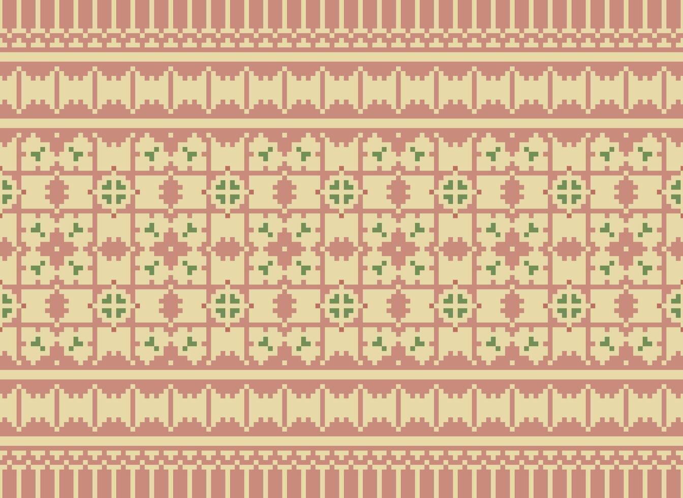 Pixel Vintages Cross Stitch Traditional Ethnic Pattern Paisley Flower Ikat Background Abstract Aztec African Indonesian Indian Seamless Pattern for Fabric Print Cloth Dress Carpet Curtains and Sarong vector