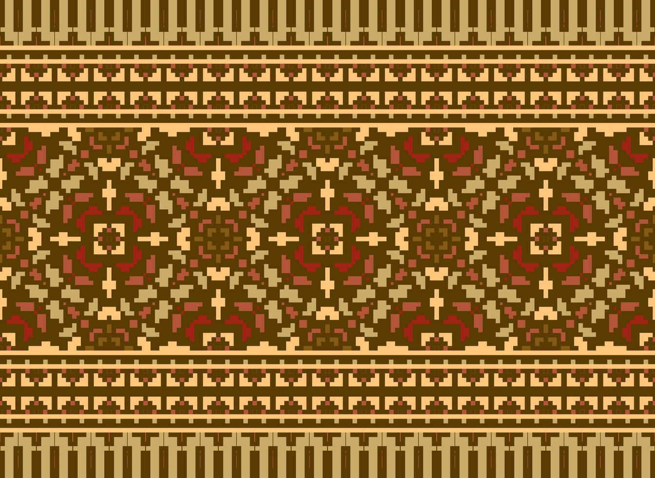 Pixel Vintages Cross Stitch Traditional Ethnic Pattern Paisley Flower Ikat Background Abstract Aztec African Indonesian Indian Seamless Pattern for Fabric Print Cloth Dress Carpet Curtains and Sarong vector