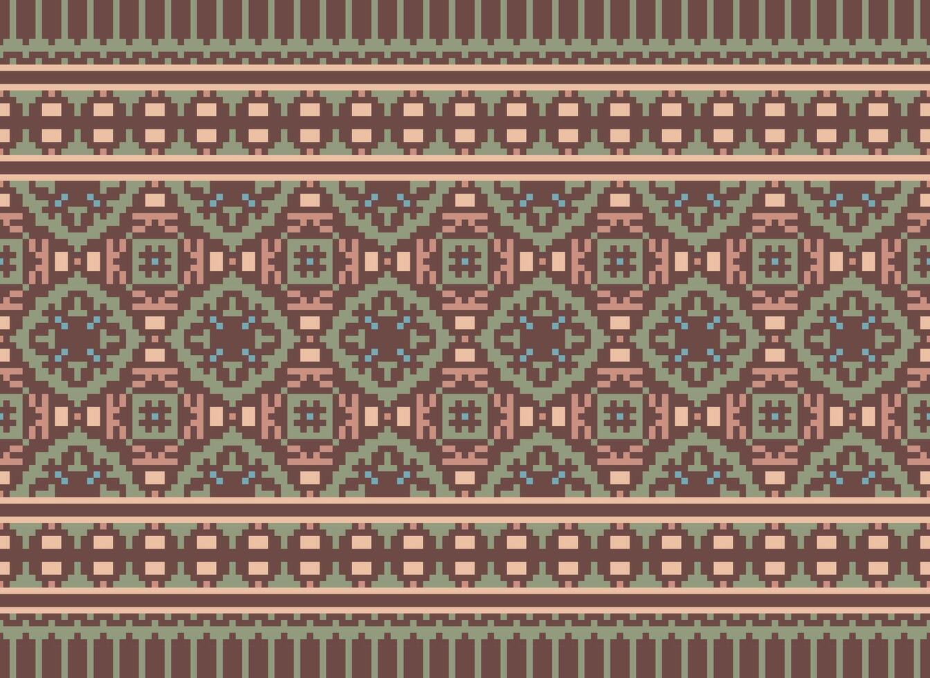 Pixel Vintages Cross Stitch Traditional Ethnic Pattern Paisley Flower Ikat Background Abstract Aztec African Indonesian Indian Seamless Pattern for Fabric Print Cloth Dress Carpet Curtains and Sarong vector