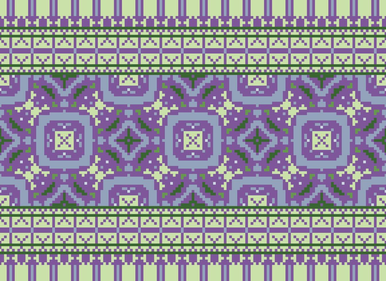 Pixel Vintages Cross Stitch Traditional Ethnic Pattern Paisley Flower Ikat Background Abstract Aztec African Indonesian Indian Seamless Pattern for Fabric Print Cloth Dress Carpet Curtains and Sarong vector