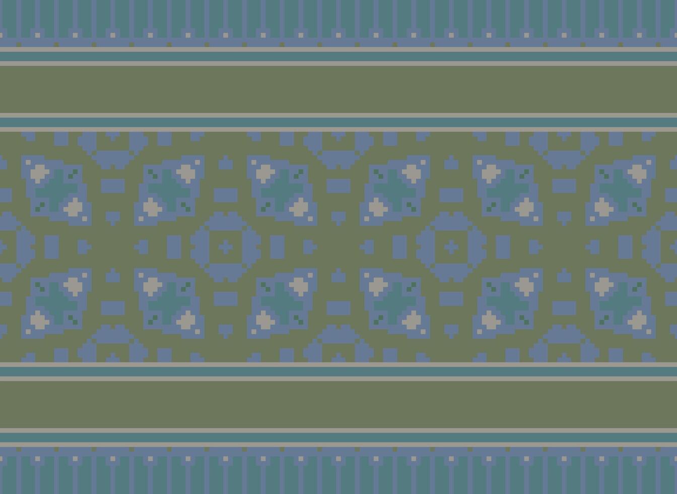 Pixel Vintages Cross Stitch Traditional Ethnic Pattern Paisley Flower Ikat Background Abstract Aztec African Indonesian Indian Seamless Pattern for Fabric Print Cloth Dress Carpet Curtains and Sarong vector