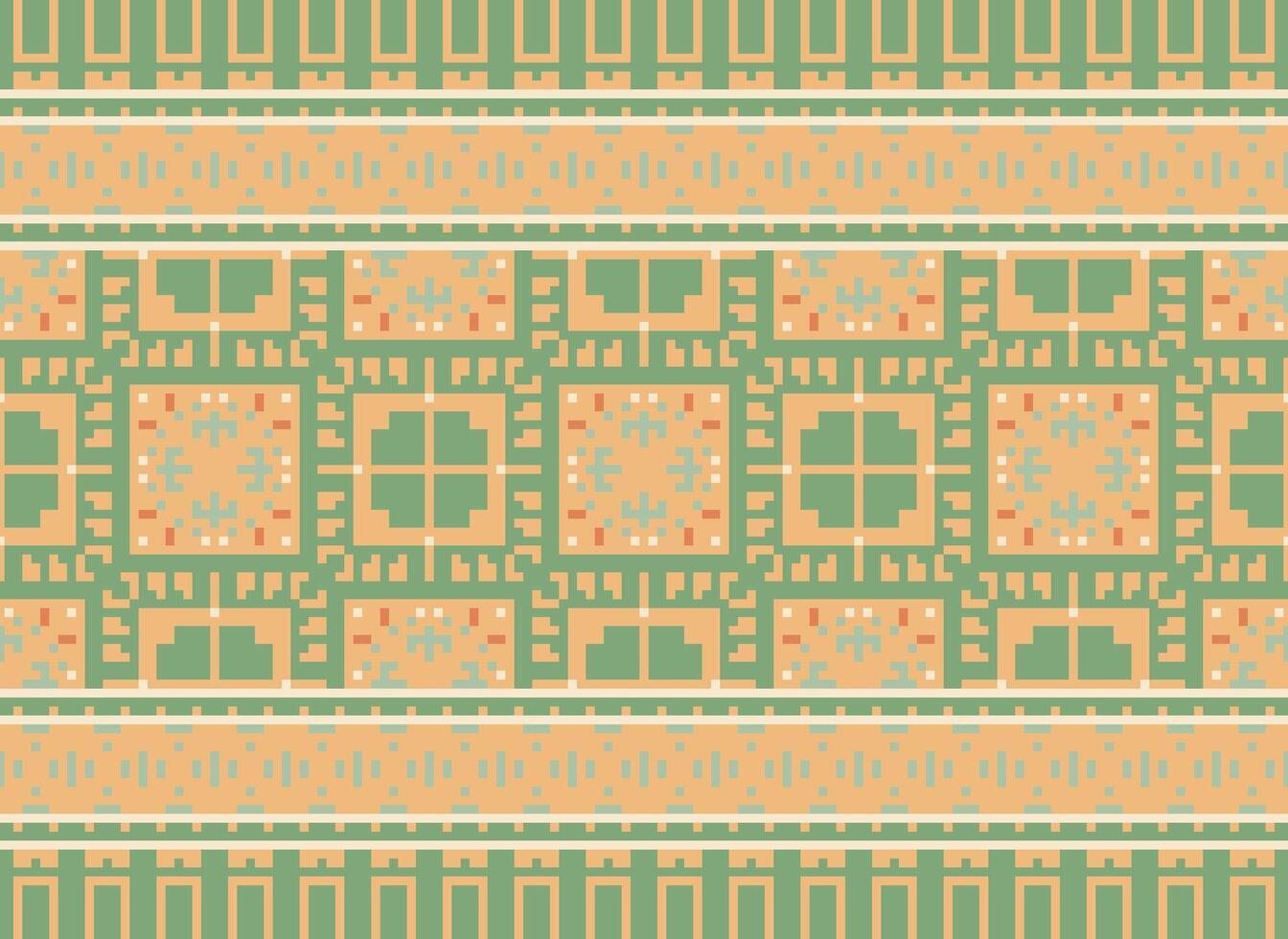 Pixel Vintages Cross Stitch Traditional Ethnic Pattern Paisley Flower Ikat Background Abstract Aztec African Indonesian Indian Seamless Pattern for Fabric Print Cloth Dress Carpet Curtains and Sarong vector