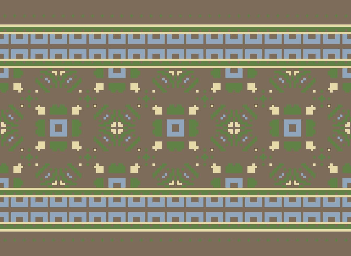 Pixel Vintages Cross Stitch Traditional Ethnic Pattern Paisley Flower Ikat Background Abstract Aztec African Indonesian Indian Seamless Pattern for Fabric Print Cloth Dress Carpet Curtains and Sarong vector