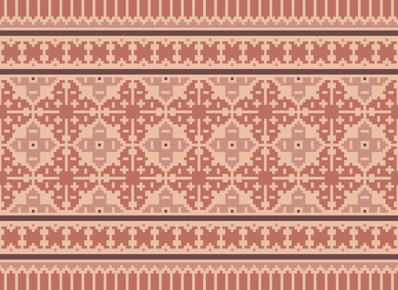 Pixel Vintages Cross Stitch Traditional Ethnic Pattern Paisley Flower Ikat Background Abstract Aztec African Indonesian Indian Seamless Pattern for Fabric Print Cloth Dress Carpet Curtains and Sarong vector