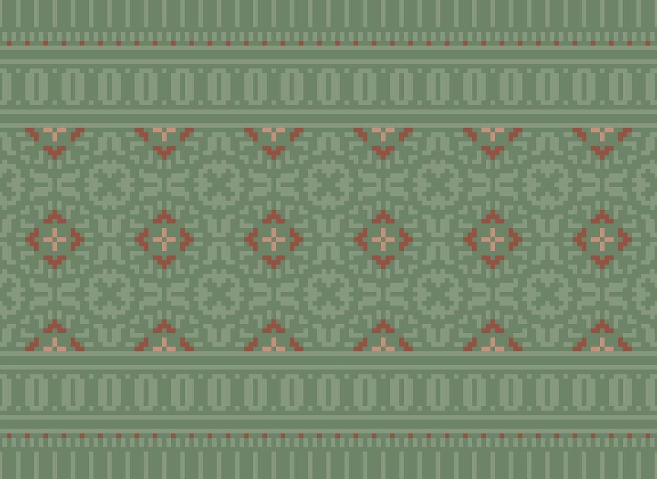 Pixel Vintages Cross Stitch Traditional Ethnic Pattern Paisley Flower Ikat Background Abstract Aztec African Indonesian Indian Seamless Pattern for Fabric Print Cloth Dress Carpet Curtains and Sarong vector