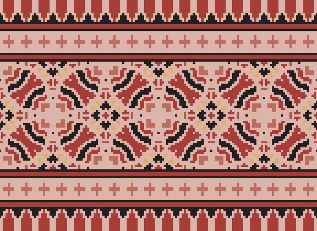 Pixel Vintages Cross Stitch Traditional Ethnic Pattern Paisley Flower Ikat Background Abstract Aztec African Indonesian Indian Seamless Pattern for Fabric Print Cloth Dress Carpet Curtains and Sarong vector