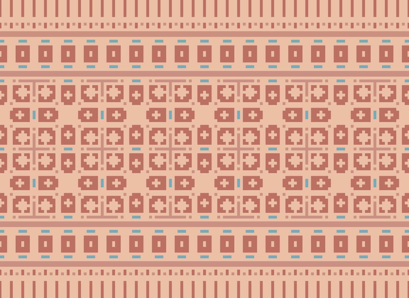 Pixel Vintages Cross Stitch Traditional Ethnic Pattern Paisley Flower Ikat Background Abstract Aztec African Indonesian Indian Seamless Pattern for Fabric Print Cloth Dress Carpet Curtains and Sarong vector